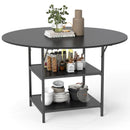 47 Inch Round Dining Table for 4-6 People Large Kitchen Table with 2-Tier Storage Shelves