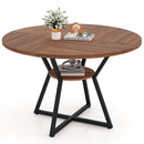 47" Round Dining Table for 4 with Storage Shelf-Brown