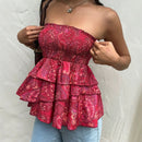 European And American-style Multi-layer Ruffled Strapless Top For Women
