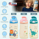 13.5Oz Insulated Stainless Steel Water Bottle Leak-proof Bottle for Kids with Straw Push Button Lock Switch Sports Water Bottle for Toddlers Boys Girl
