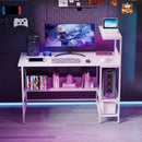 48 Inch Computer Desk with Power Outlets and Storage Shelves