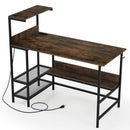 48 Inch Computer Desk with Power Outlets and Storage Shelves