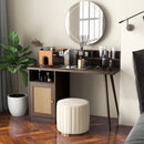 48 Inch Computer Desk with Hutch and PE Rattan Cabinet Shelves