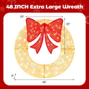 48 Inch Pre-Lit Lighted Christmas Mesh Wreath with Bow and 200 LED Bulbs