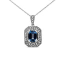 .925 Sterling Silver Blue Topaz and Diamond Accent Art Deco Style 18" Pendant Necklace (I-J Color, I1-I2 Clarity)
