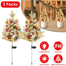 2Pcs Solar Powered Lighted Christmas Tree Urn Filler With Light Artificial Xmas Trees Light with Berries Decor Balls LED Pathway Pine Tree IP44 Waterp