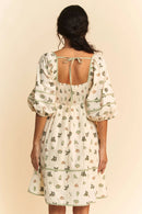 Davi & Dani Cactus Printed Poplin Contrast Piping Mini Dress