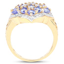 14K Yellow Gold Plated 2.38 Carat Genuine Tanzanite .925 Sterling Silver Ring
