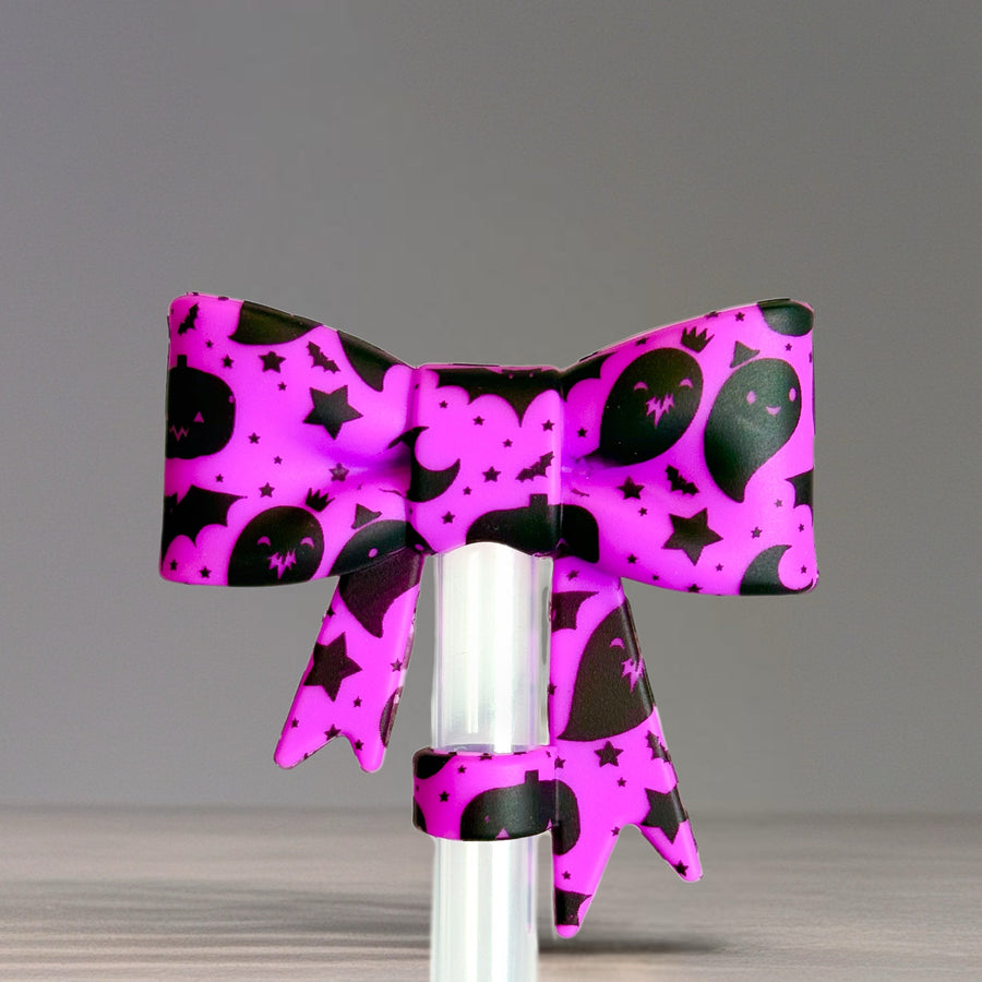 Purple Halloween 3D Bow Straw Topper