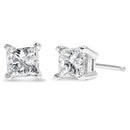 AGS Certified 14K White Gold 1.0 Cttw 4-Prong Set Princess-Cut Solitaire Diamond Push Back Stud Earrings (I-J Color, SI2-I1 Clarity)