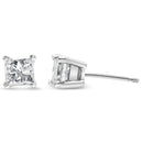 AGS Certified 14K White Gold 1.0 Cttw 4-Prong Set Princess-Cut Solitaire Diamond Push Back Stud Earrings (I-J Color, SI2-I1 Clarity)