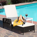 Outdoor Patio Wicker Chaise Lounge Chair with Adjustable Backrest and Pillow