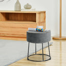Round Velvet Footrest Stool Ottoman with Non-Slip Foot Pads for Bedside