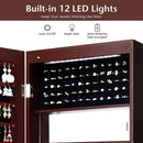 Lockable Wall Door Mounted Mirror Jewelry Cabinet w/LED Lights