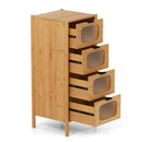 4-Drawer Dresser Bamboo Storage Cabinet with Fluted Tempered Glass Drawers-Natural