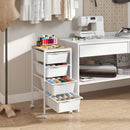 4-Drawer Rolling Storage Cart Mobile Utility Organizer with Wooden Tabletop and Lockable Wheels-White