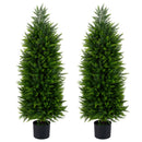 4 FT Artificial Topiary Tree Set of 2 Faux Cedar Cypress Plants in Cement-Filled Pots