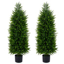 4 FT Artificial Topiary Tree Set of 2 Faux Cedar Cypress Plants in Cement-Filled Pots