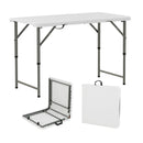 4 Feet Portable Camping Table with HDPE Tabletop and Metal Legs-White