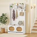 4-In-1 Hall Tree with Coat Rack and Flip Drawers for Entryway Mudroom