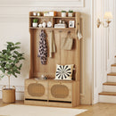 4-In-1 Hall Tree with Coat Rack and Flip Drawers for Entryway Mudroom