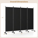 4-Panel Room Divider with Lockable Wheels - 87" x 68"