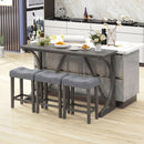 4-Piece Bar Table Set with Power Outlet & Upholstered Stools