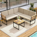 4 Pieces Patio L-Shaped Sofa Set with Cushions and Side Table-Brown