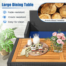 4 Piece Outdoor Dining Set with Wood Topped Dining Table Rattan Loveseat Chair and 2 Ottomans-Navy