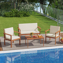 4 Pieces Patio Furniture Set Acacia Wood Porch Chairs with Table-White