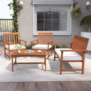 4 Pieces Acacia Wood Furniture Set with Seat Cushions and Robust Wood Frame-White