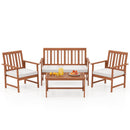 4 Pieces Acacia Wood Furniture Set with Seat Cushions and Robust Wood Frame-White