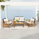 4 Pieces Patio Rattan Conversation Set with Seat and Back Cushions-Off White