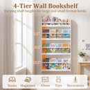 4-Tier Wall Mounted Bookshelf with Safety Rails