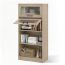 4-Tier Bookshelf with Storage Cabinets - Natural Wood