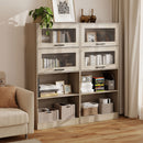 4-Tier Bookshelf with Storage Cabinets - Natural Wood