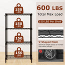 4-Tier Metal Storage Shelving Unit Set of 2 with V-Shaped Wire Rack-Black
