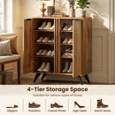 4-Tier Shoe Cabinet with 2 Doors - Natural Wood Finish