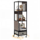 4-Tier Rotating Bookshelf on Wheels with Removable Drawer