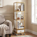 4-Tier Rotating Bookshelf on Wheels with Removable Drawer
