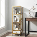 4-Tier Rotating Bookshelf on Wheels with Removable Drawer