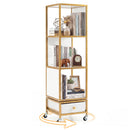 4-Tier Rotating Bookshelf on Wheels with Removable Drawer