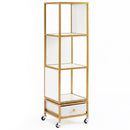 4-Tier Rotating Bookshelf on Wheels with Removable Drawer