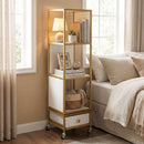 4-Tier Rotating Bookshelf on Wheels with Removable Drawer
