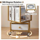 4-Tier Rotating Bookshelf on Wheels with Removable Drawer