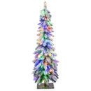 4/5/6 Feet Pre-Lit Artificial Christmas Tree Snow-Flocked Slim Pencil Xmas Decor-5 ft