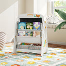 4-in-1 Kids Table and Chair Set Art Easel with Magnetic Whiteboard and Bookshelf-Natural