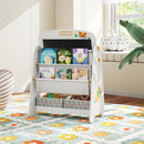 4-in-1 Kids Table and Chair Set Art Easel with Magnetic Whiteboard and Bookshelf-Natural