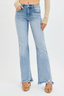 RISEN Full Size Tummy Control Mid Rise Flare Jeans with Fray Hem Detailed Plus Size
