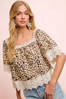 BiBi Leopard Lace Mix And Match Square Neckline Top